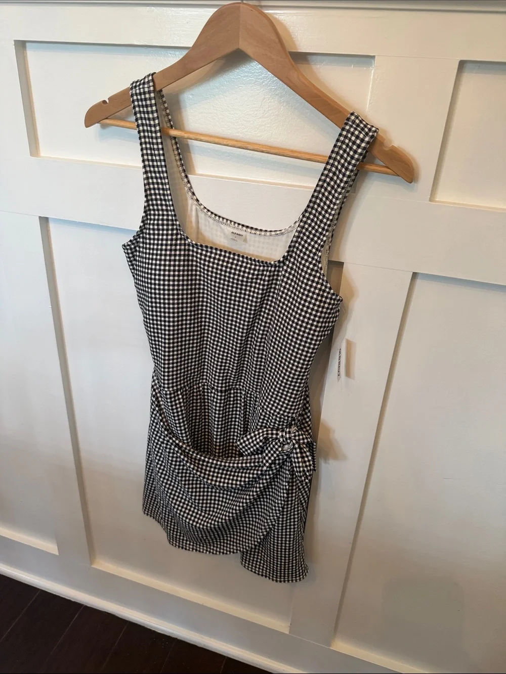 Black & White Gingham Tie-Side Swim Dress - Picture 1 of 5